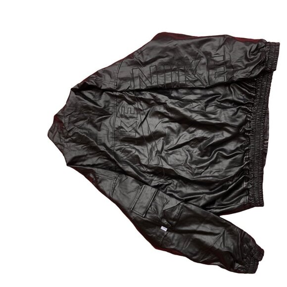 VINTAGE Nike Leather Jacket BIG LOGO Large Black - Picture 5 of 15